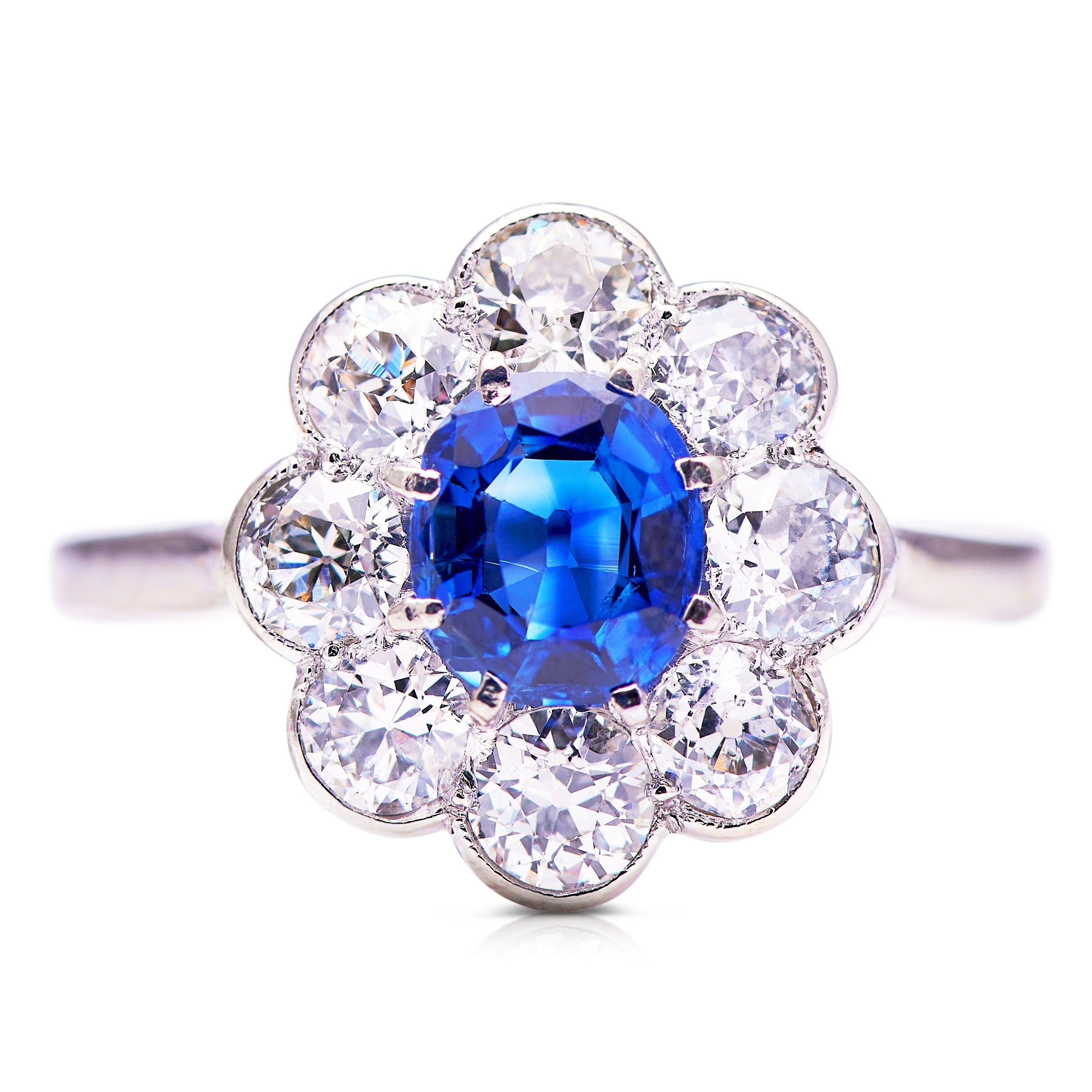 Antique | 1920s, Art Deco, Platinum, Sapphire and Diamond Cluster Ring – Vintage Ring – Antique Ring Boutique