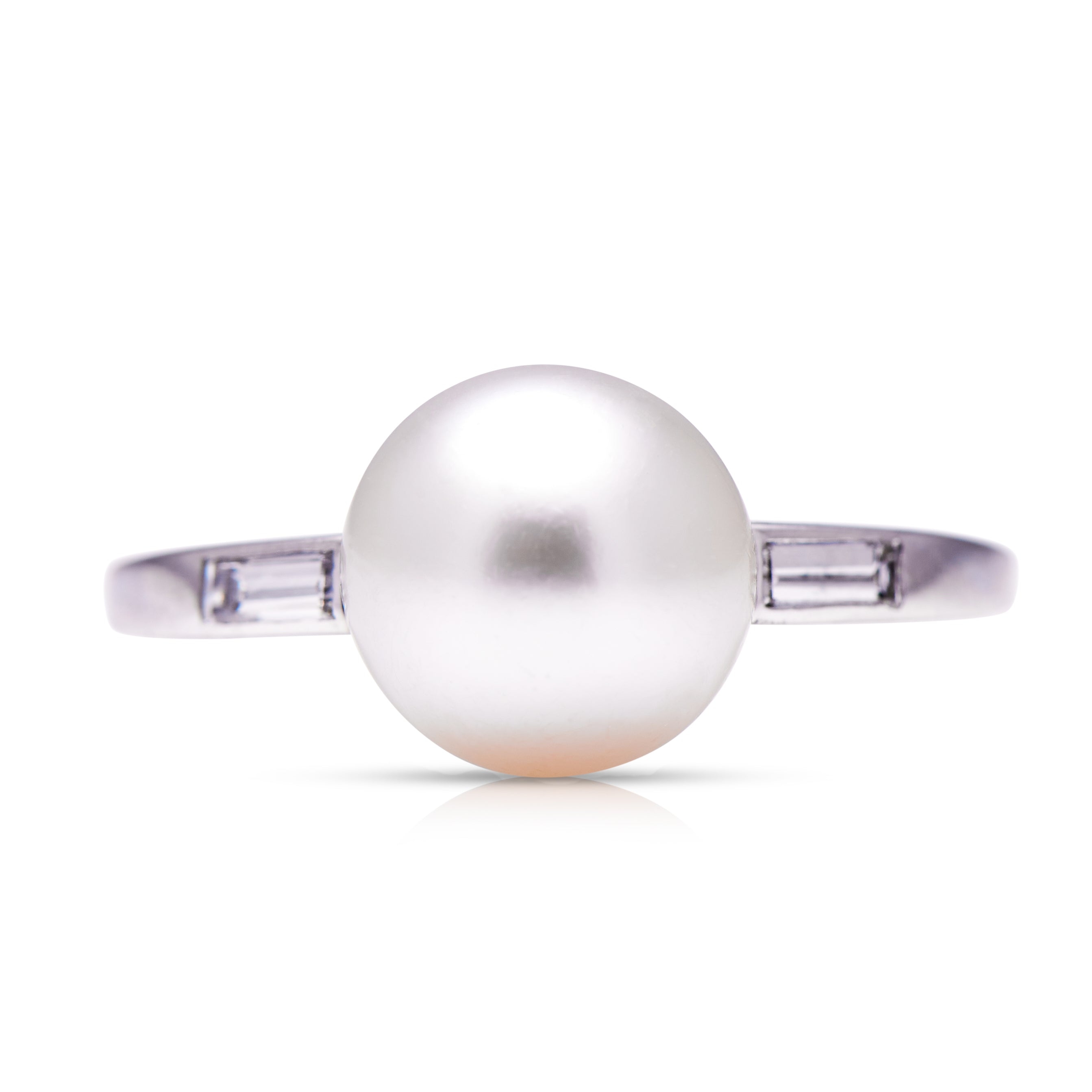 Art Deco | Natural Pearl and Baguette Diamond Ring – Vintage Ring – Antique Ring Boutique