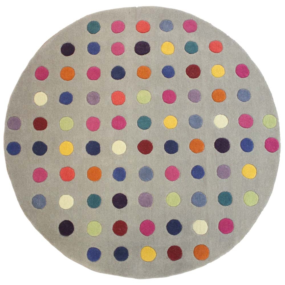 Asiatic London – Funk Spotty Circle Rug – Multi – Grey / Pink / Blue – 100% New Zealand Blend Wool  – 150cm x 150cm