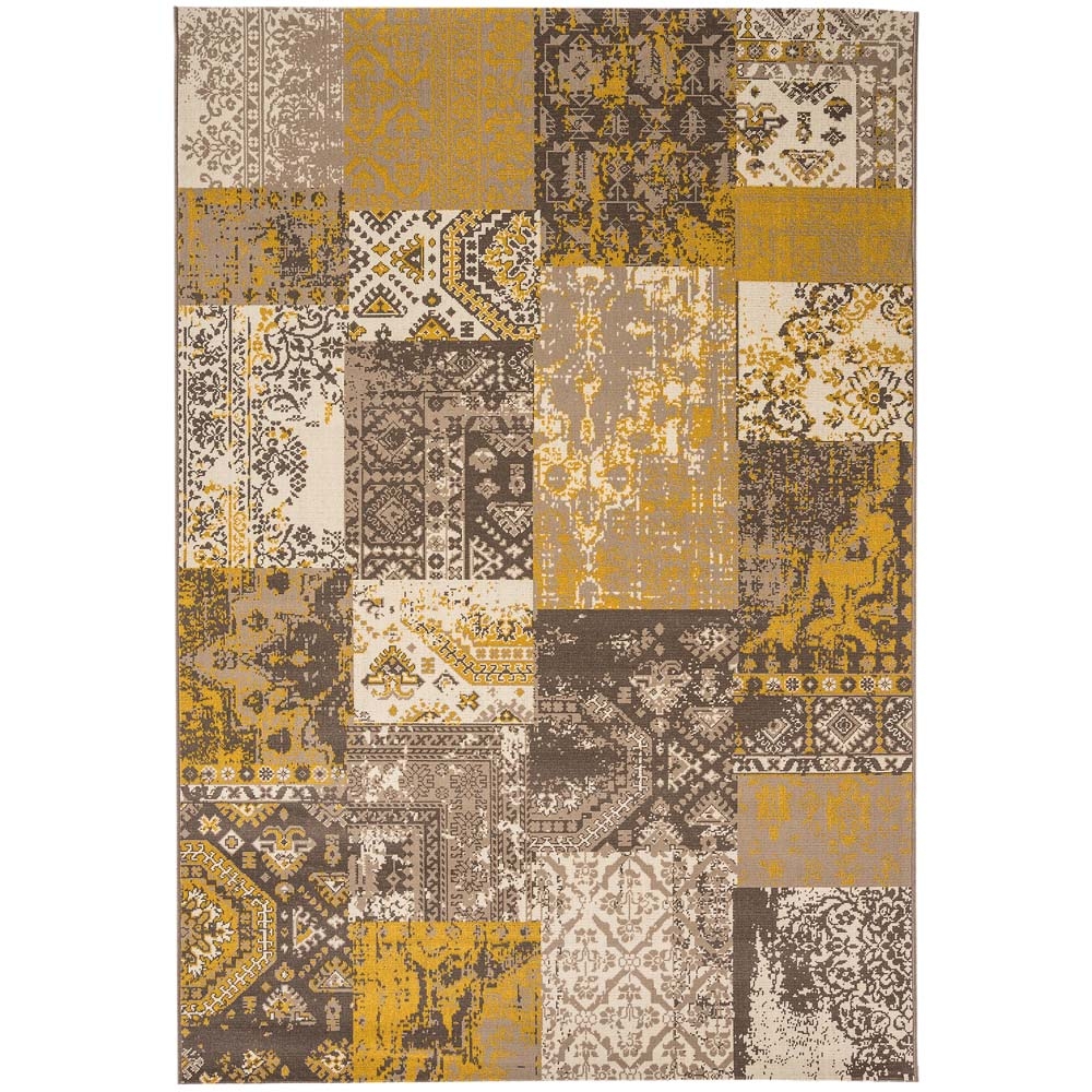 Asiatic London – Revive Patchwork Rug – RE-06 Yellow – 120 x 170 – Grey / Brown / Yellow – 100% Polypropylene – 120cm
