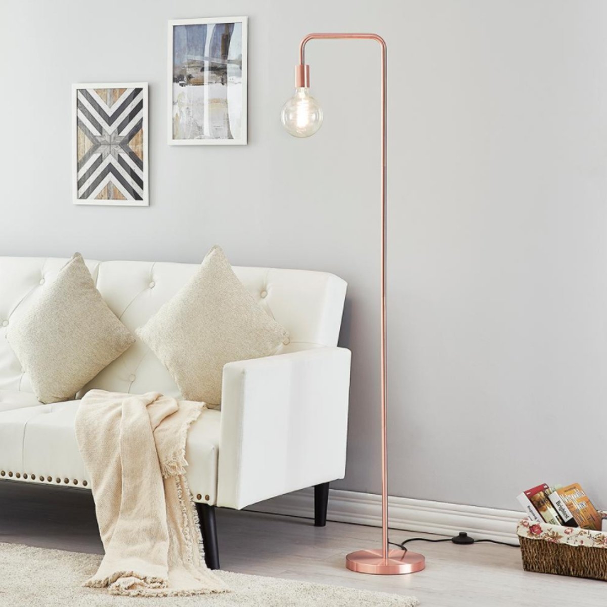 Industrial Style Curved Metal Floor Lamp Brushed Copper – By CGC Interiors