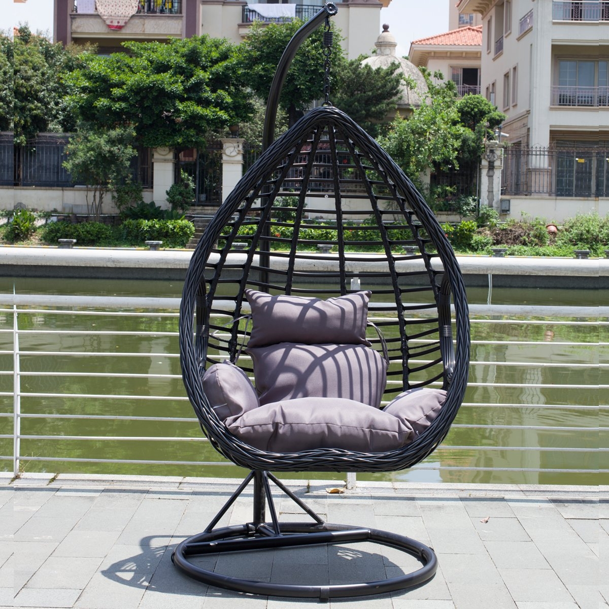 Luxury Large Hand Weaved Rattan Egg Chair – Choice Of Colours Black Oval Chair – Dark Grey – Egg Swing Chair – CGC Retail Outlet