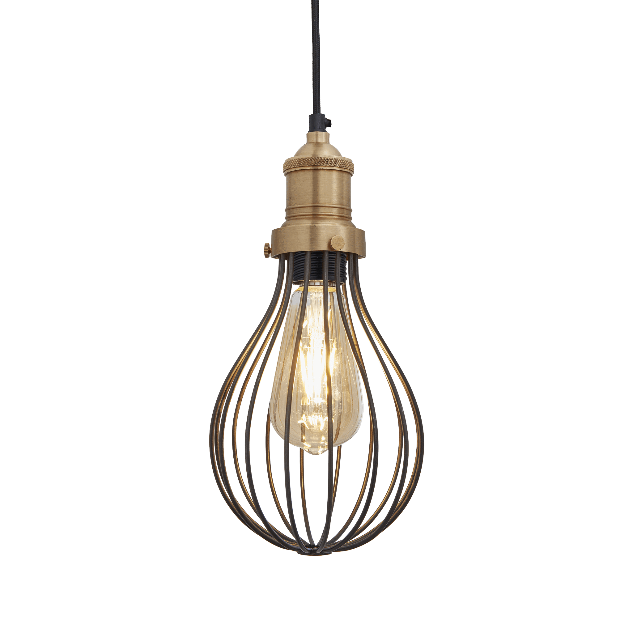 Industville – Brooklyn Balloon Cage Pendant – 6 Inch – Ceiling Light – Light Shade – Brass / Black Colour – Brass / Pewter Material – 31.5 CM X 14 CM X 14 CM