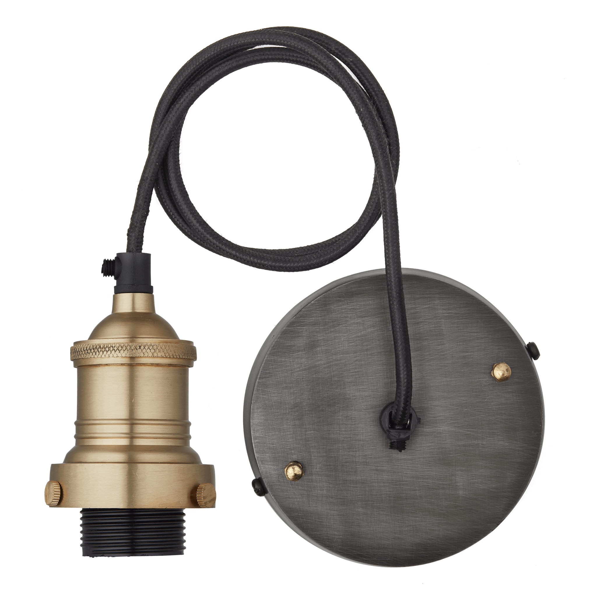 Industville – Brooklyn Cord Set Es E27 Bulb Holder – Brass & Fabric Flex – Lighting Accessory – Brass Colour – Brass Material – 6 X 11CM
