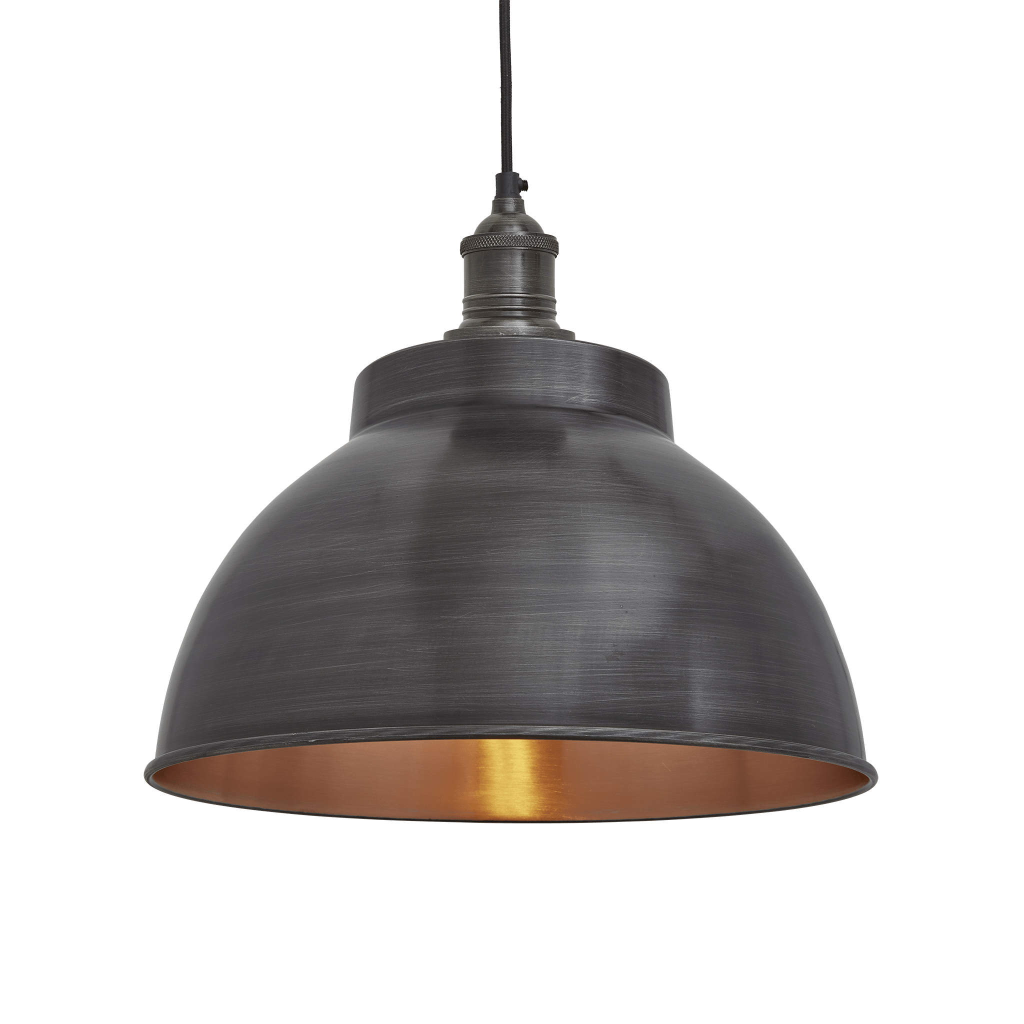 Industville – Brooklyn Dome Pendant – 13 Inch – Ceiling Light – Light Shade – Black / Copper Colour – Pewter / Copper / Brass Material – 30.5 CM X 33 CM X 33 CM
