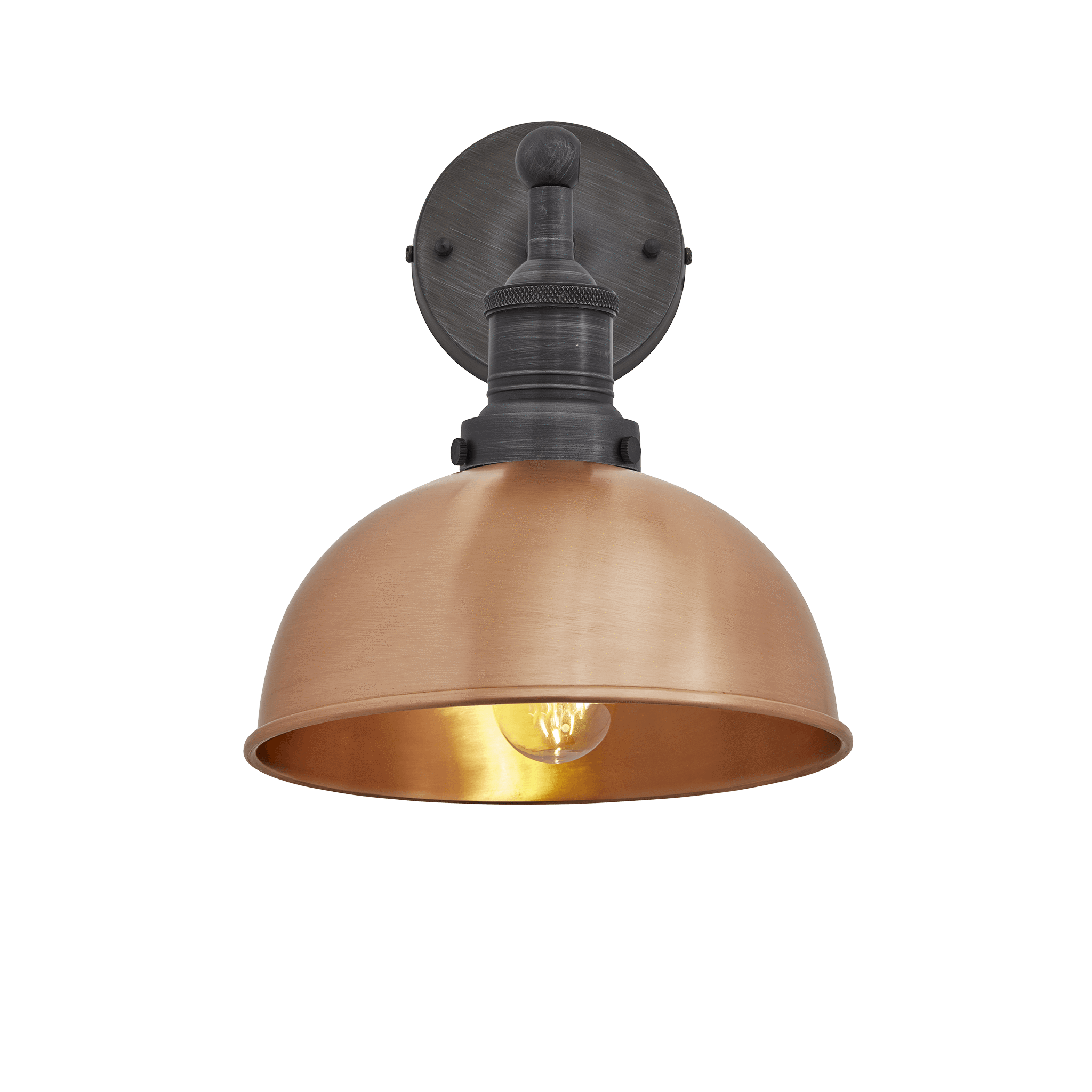 Industville – Brooklyn Dome – 8 Inch – Wall Light Fixture – Copper / Black Colour – Copper / Brass Material – 26.5 CM X 20 CM X 28 CM