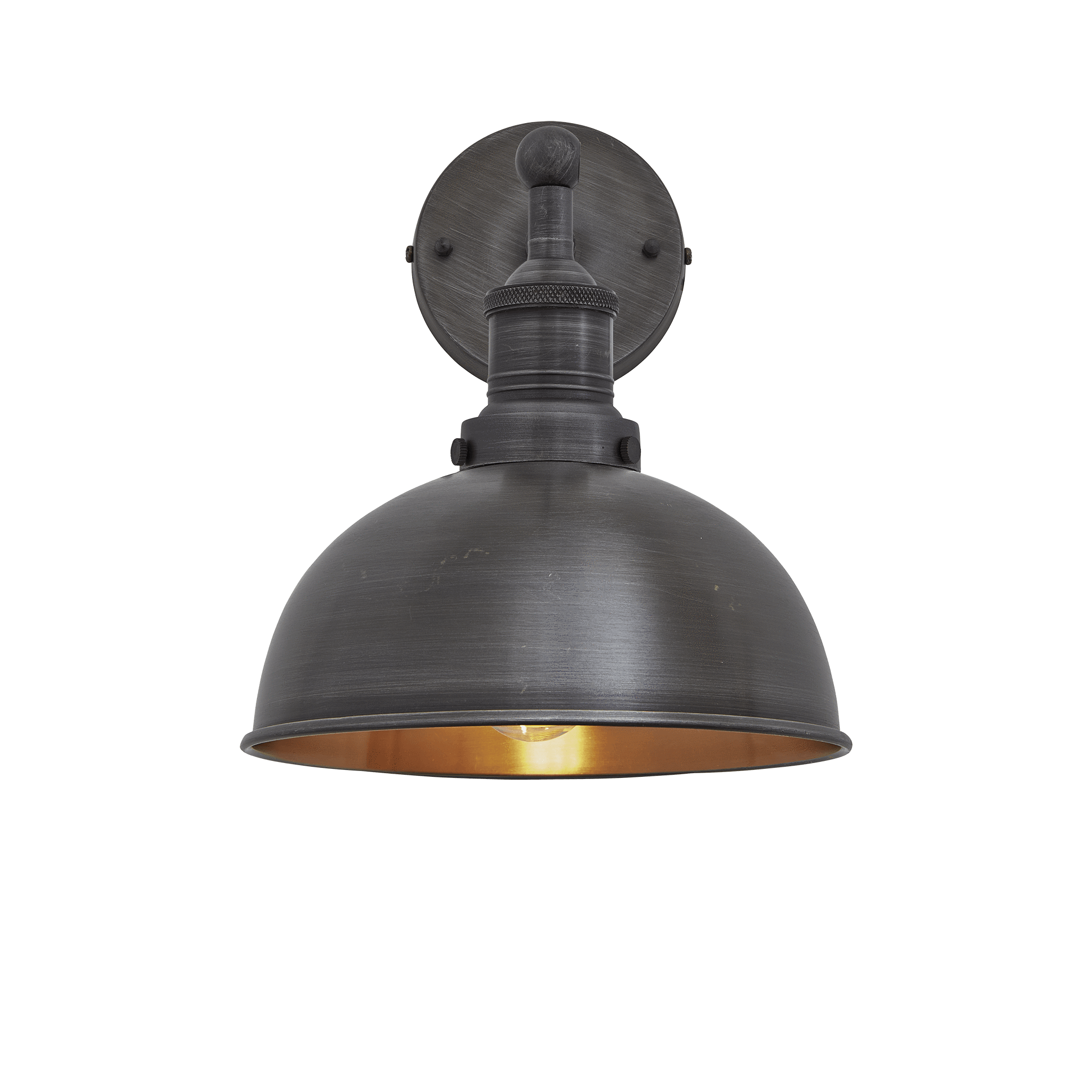Industville – Brooklyn Dome – 8 Inch – Wall Light Fixture – Black / Grey / Copper Colour – Pewter / Copper / Brass Material – 26.5 CM X 20 CM X 28 CM