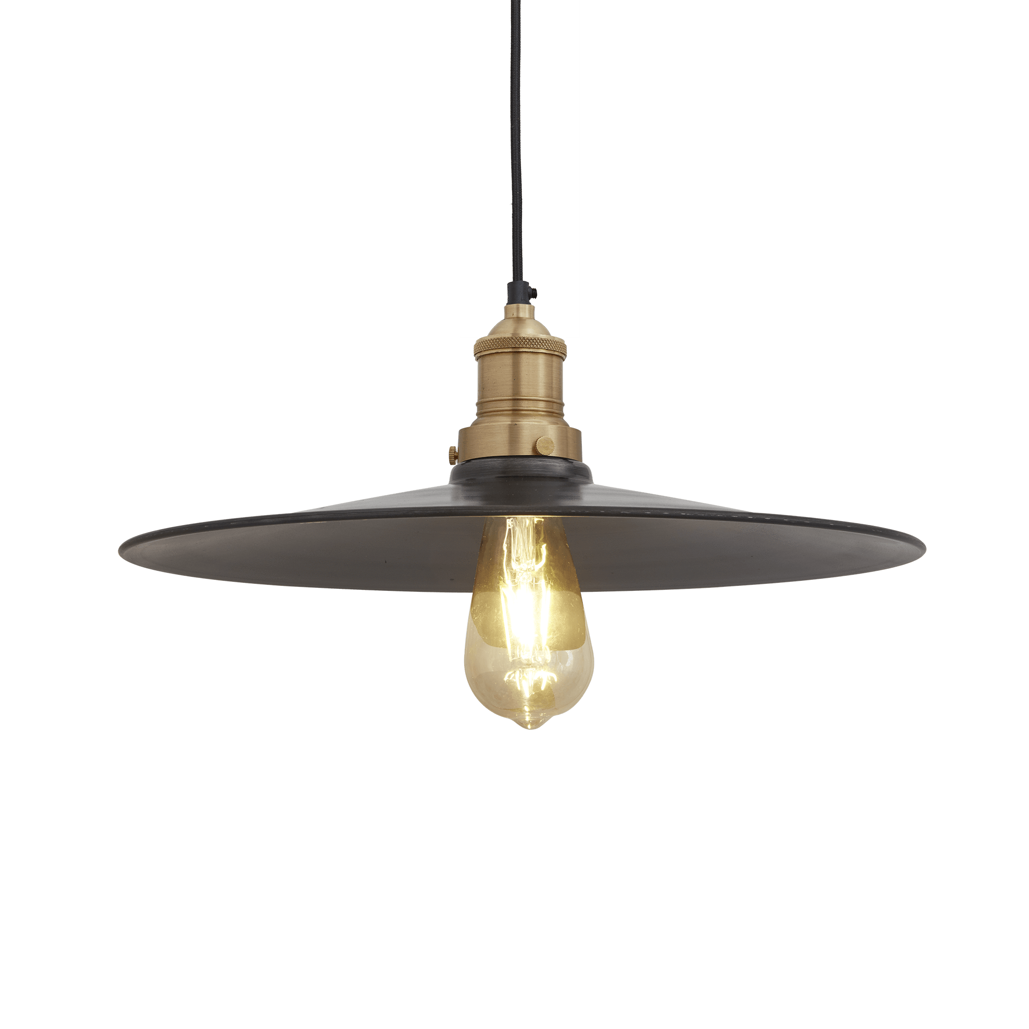 Industville – Brooklyn Flat Pendant – 15 Inch – Ceiling Light – Light Shade – Black / Brass Colour – Pewter / Brass Material – 16.5 CM X 38 CM X 38 CM