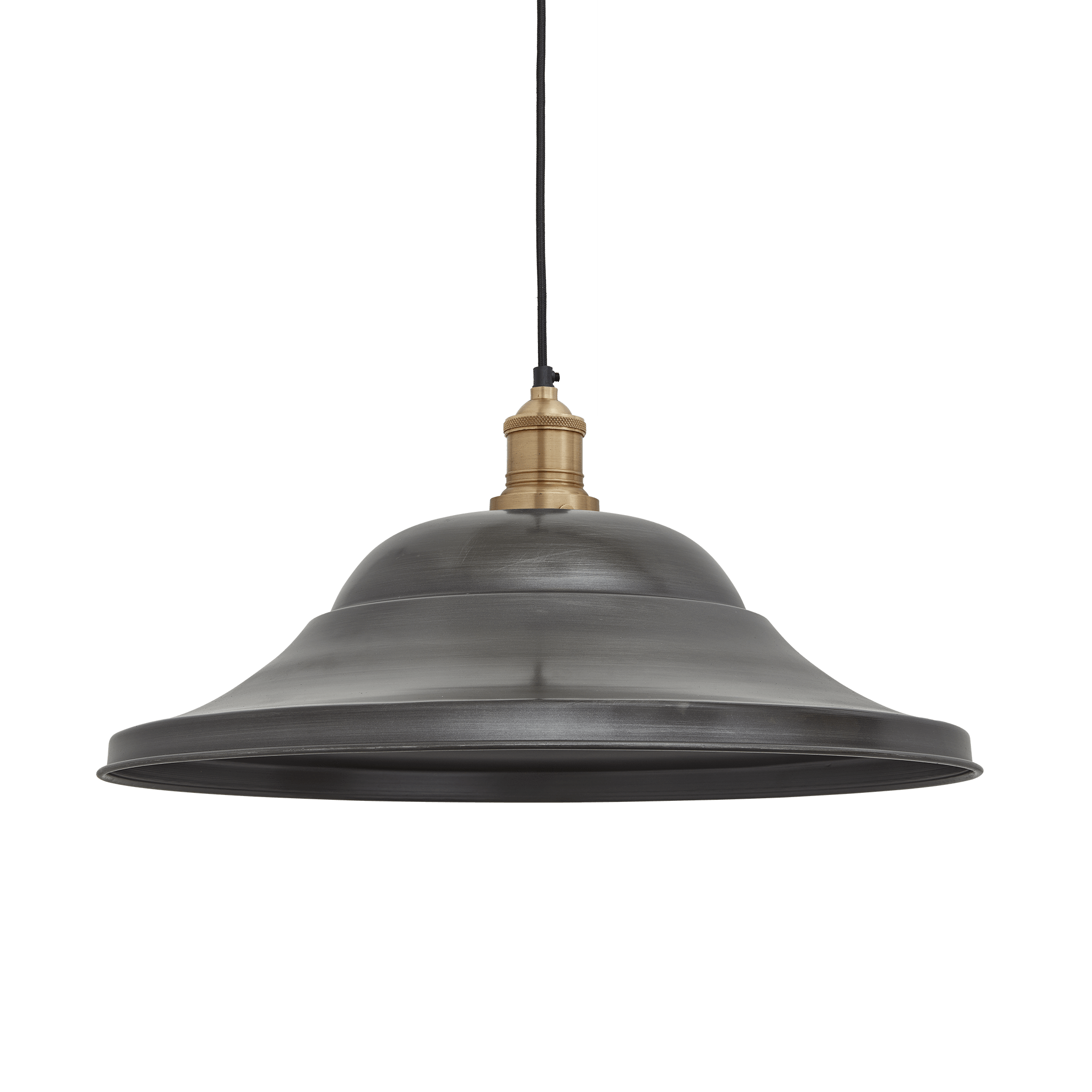 Industville – Brooklyn Giant Hat Pendant – 21 Inch – Ceiling Light – Light Shade – Black / Brass Colour – Pewter / Brass Material – 29.5 CM X 53 CM X 53 CM