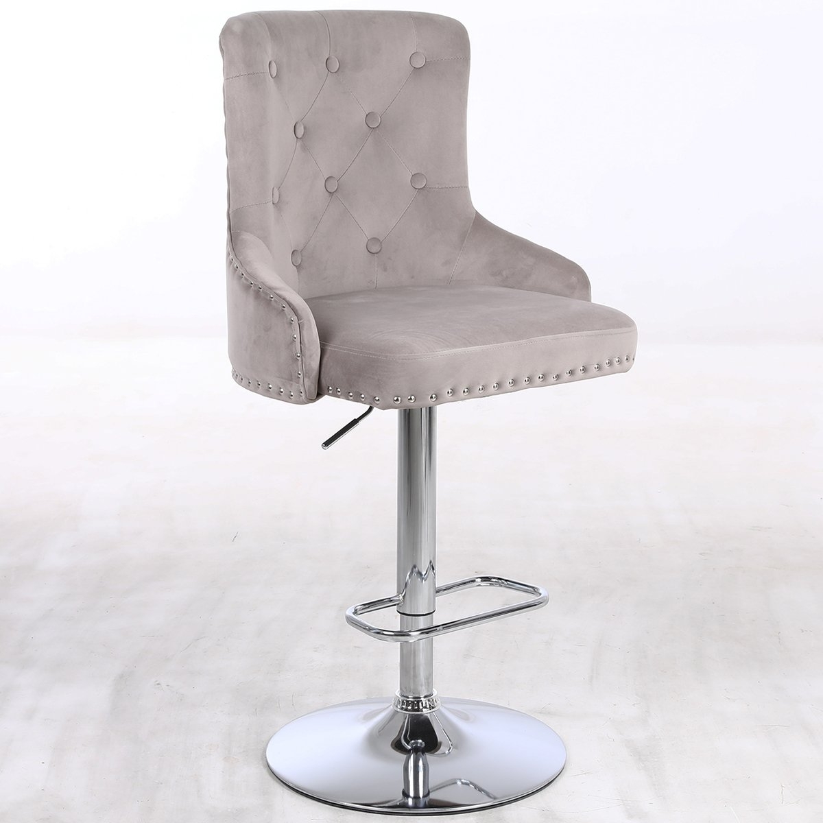 CGC Exclusive Collection – Brushed Velvet & Chrome Stand Luxury Chaise Adjustable Bar Stool – Choice of Colours Mink – By CGC Interiors