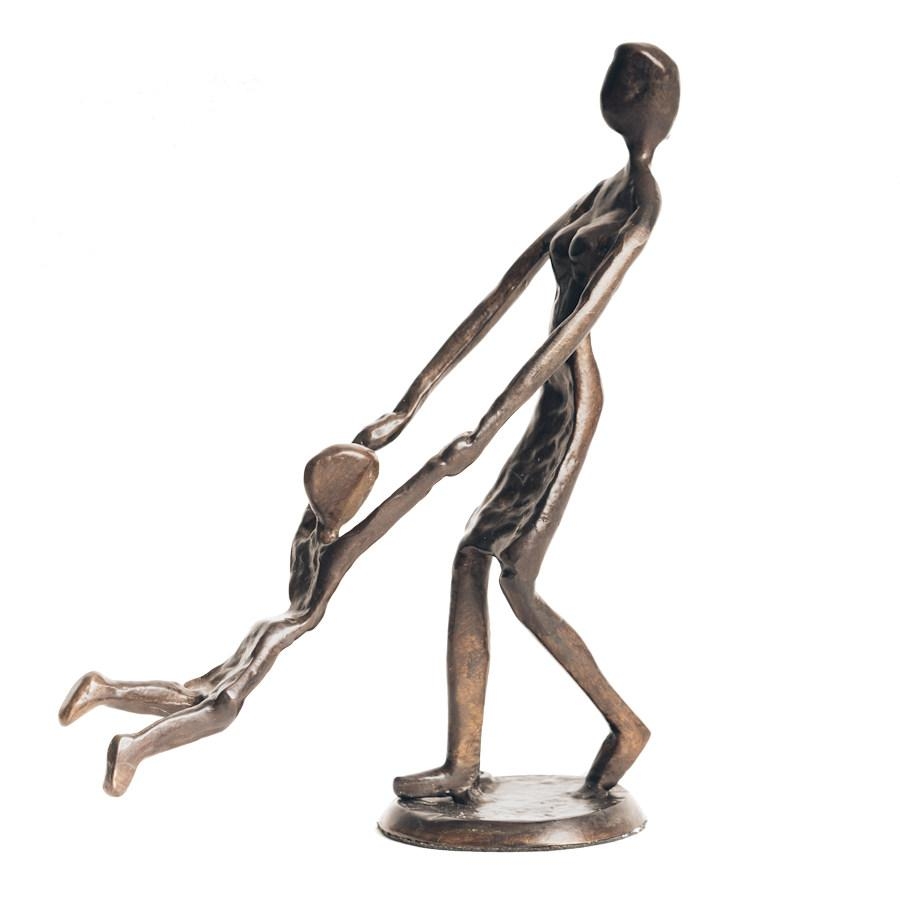 Solid Bronze Sculpture – Mother playing with Child – 18cm x 15cm x 6cm