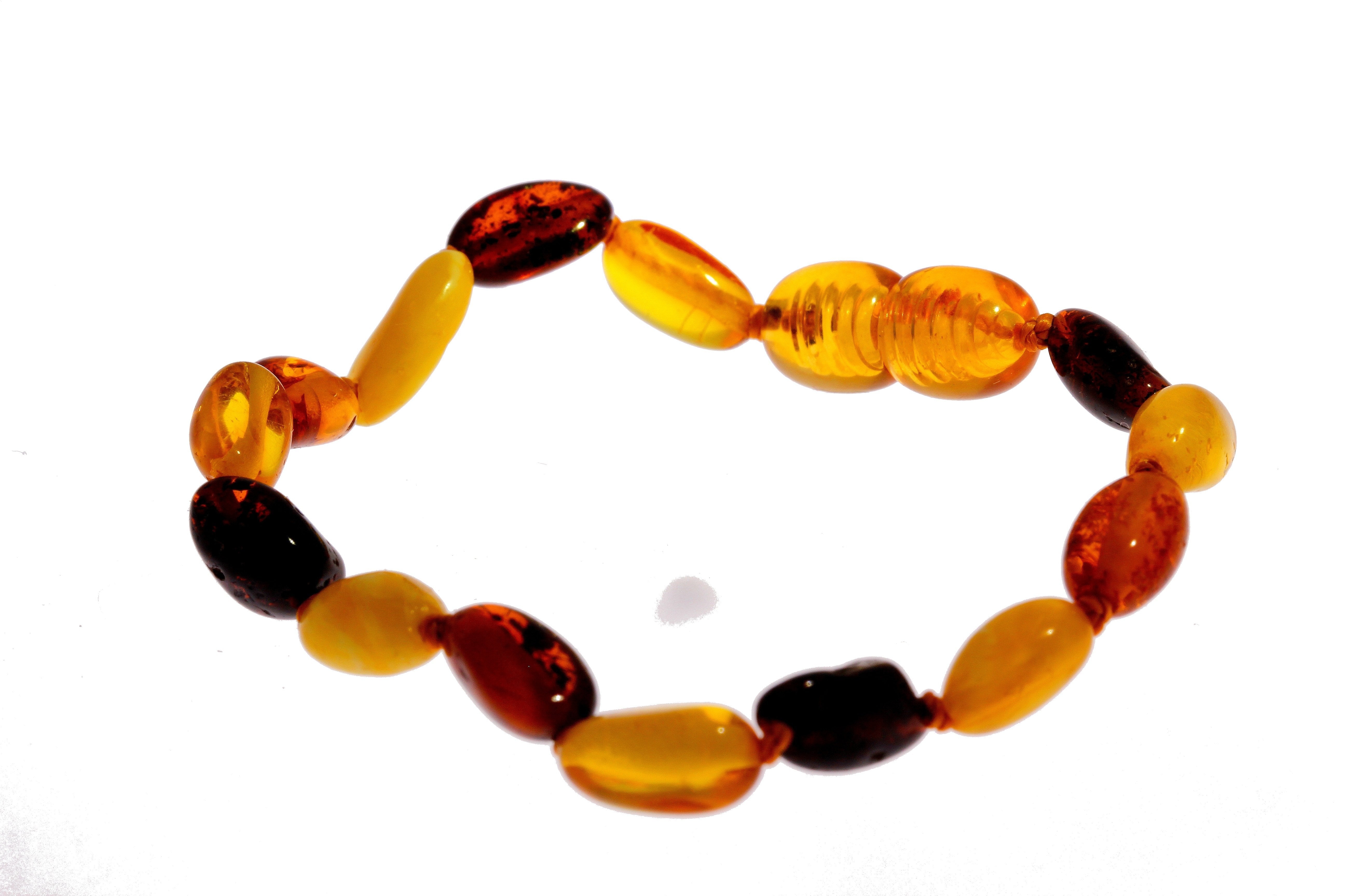 Certified Baltic Amber Beans Beads Bracelet in Mixed Colours – Sizes Baby to Adult 12cm – Caroline’s Collection – SilverAmberJewellery