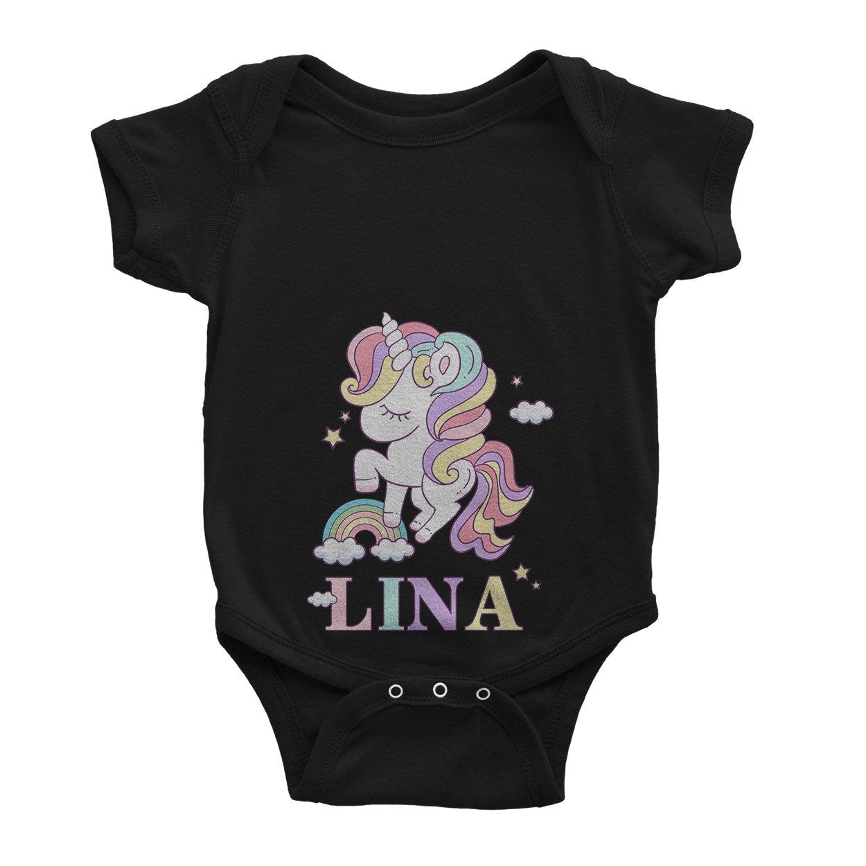Personalised Name Cute Unicorn Hero Birthday Shower Gift Baby Vest – Baby Bodysuit, Black – Ai Printing