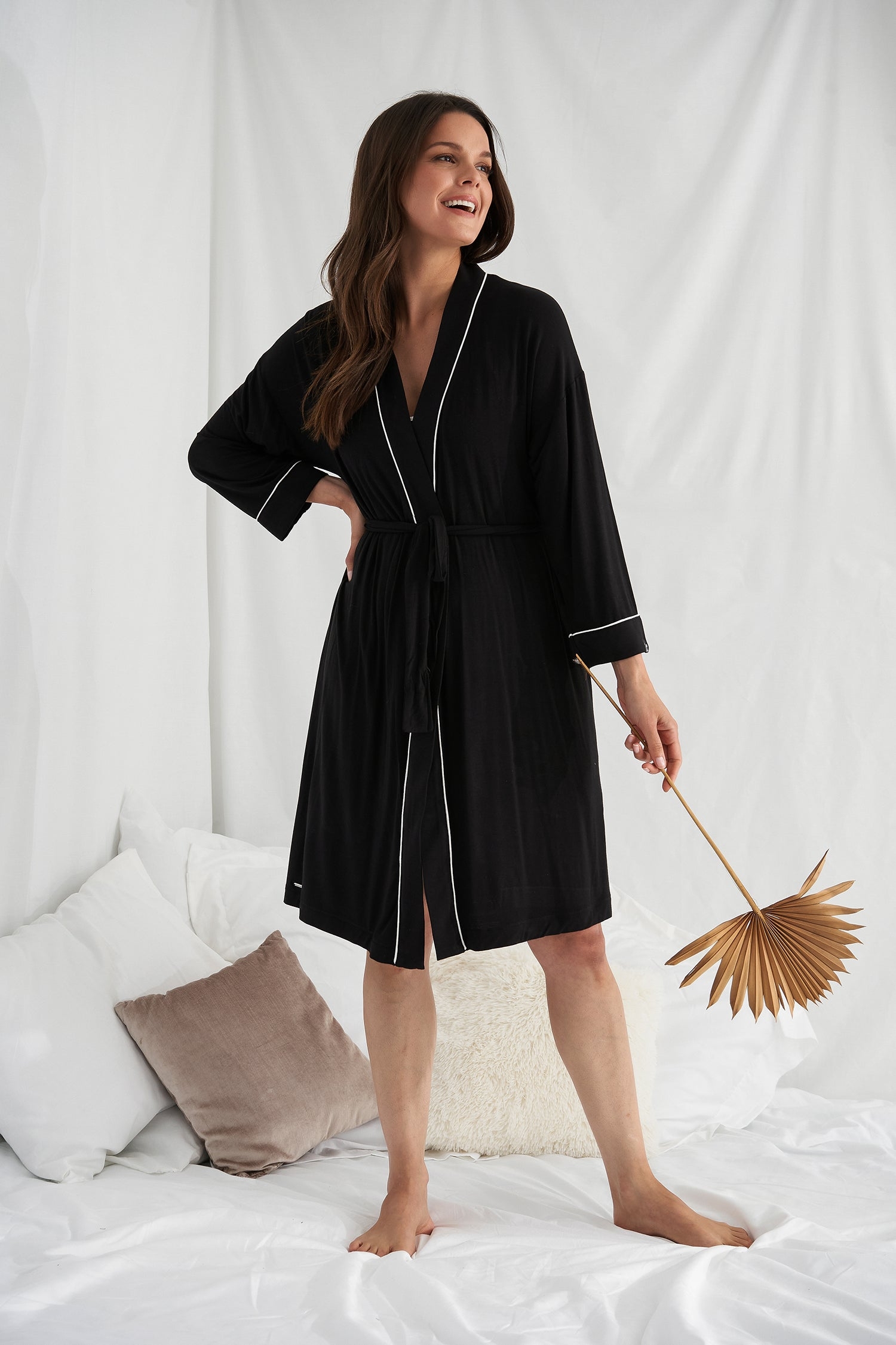 Buy Black Bamboo Kimono Robe | Wide Free Flowing Sleeves S/M / Black