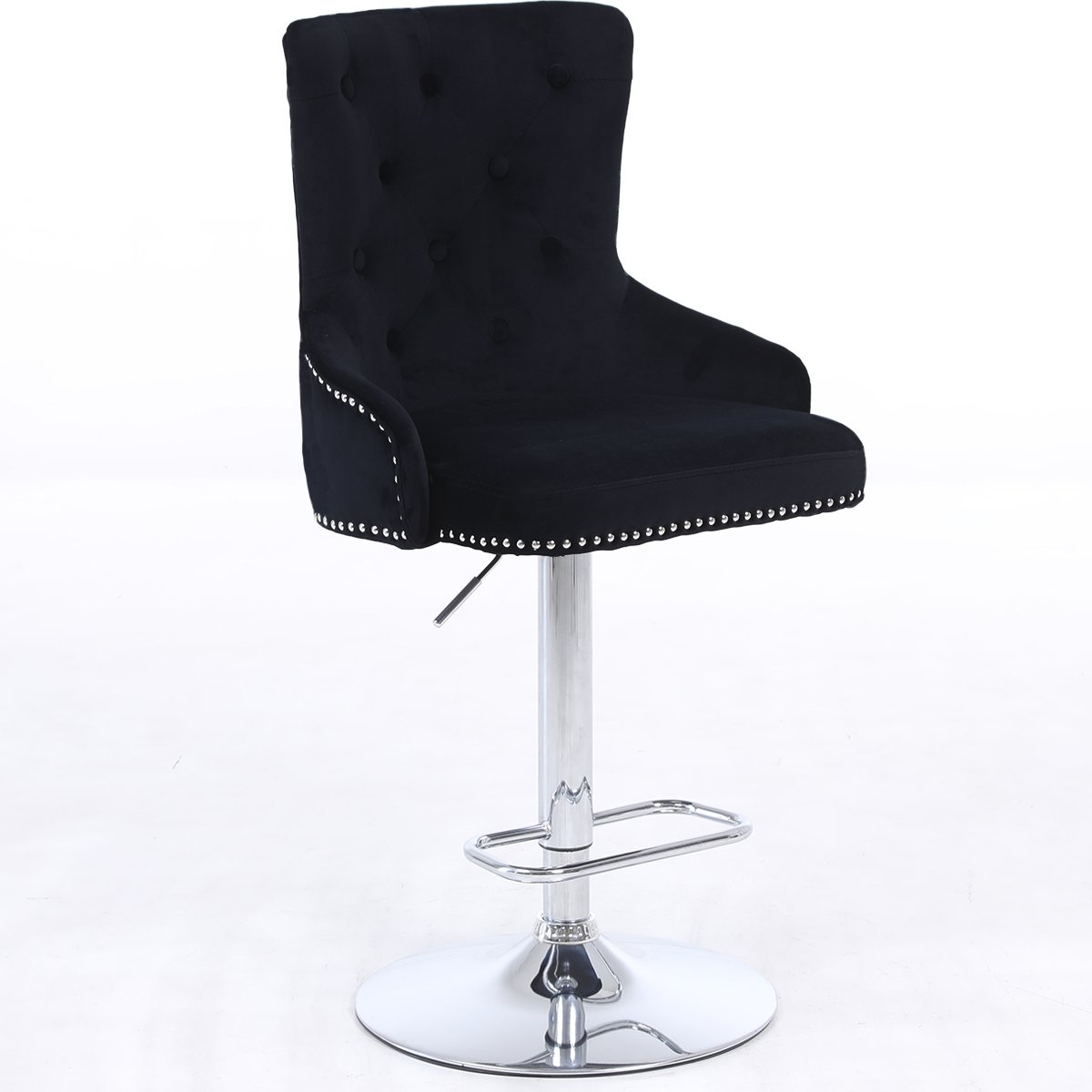 CGC Exclusive Collection – Brushed Velvet & Chrome Stand Luxury Chaise Adjustable Bar Stool – Choice of Colours Black – By CGC Interiors