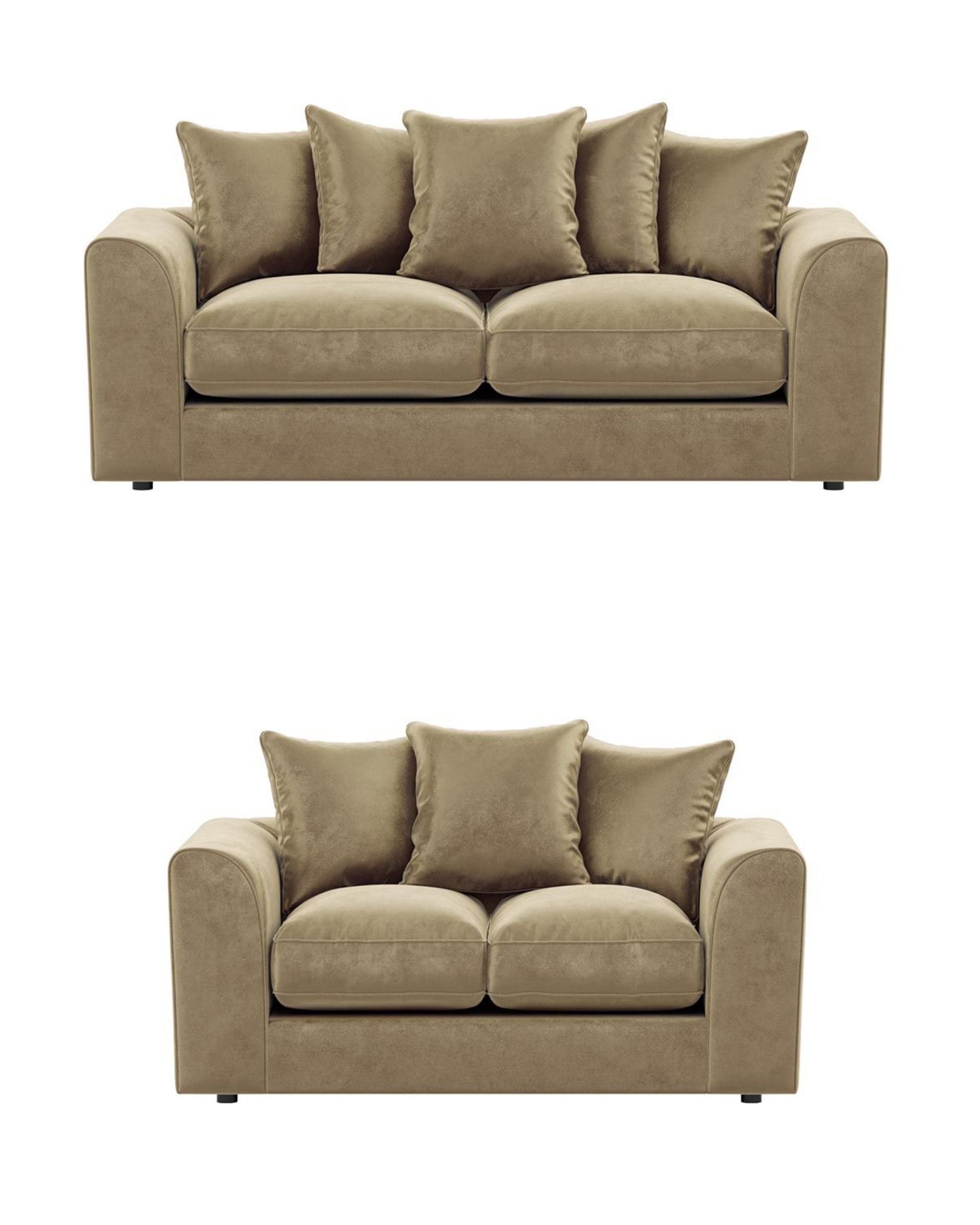 Brooklyn Plush Velvet 3 + 2 Seater Sofa Set – Fibre Filled – Beige – The Online Sofa Shop