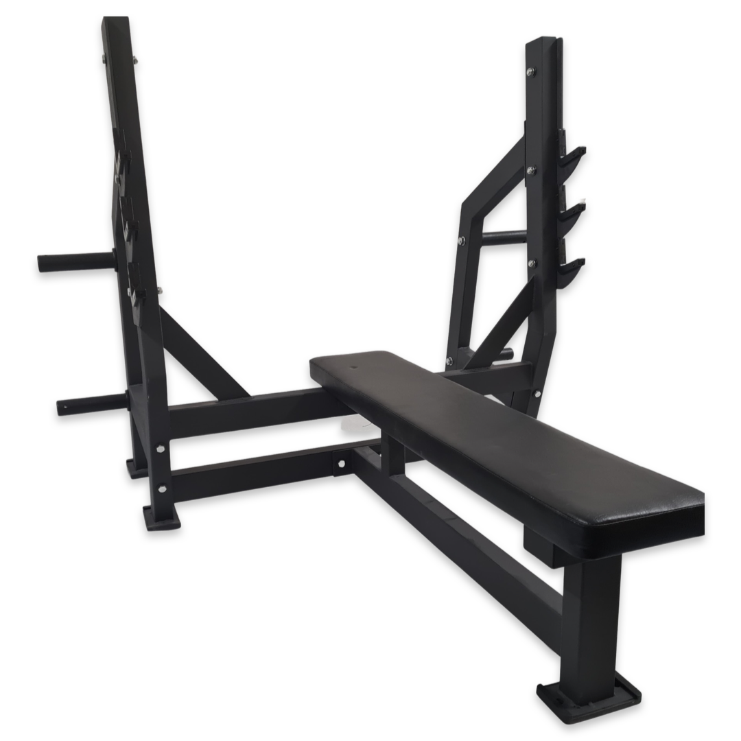 Olympic Flat Bench Press with Plate Storage – SuperStrong Fitness