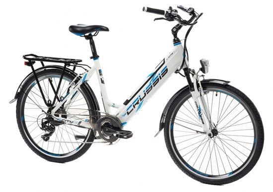 Crussis e-City 1.13 Step Through Hybrid Electric Bike, 26″ Wheels – White/Blue – 19inch