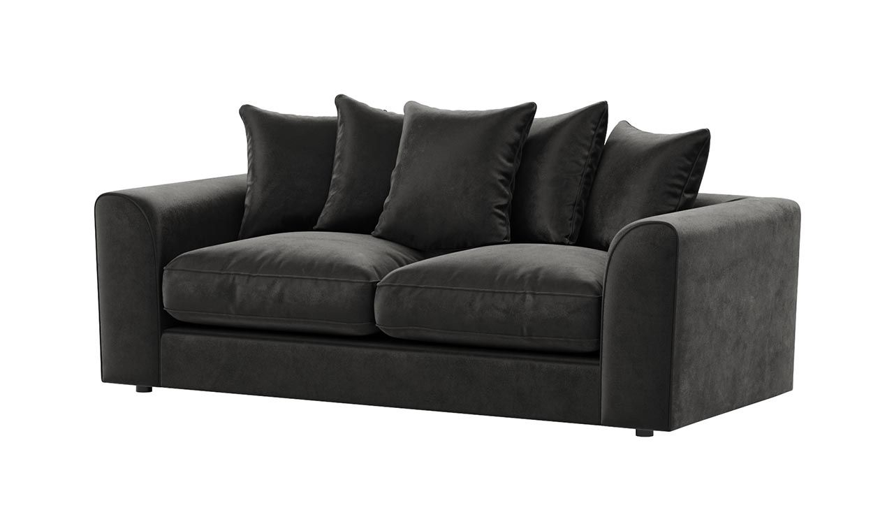 Brooklyn Plush Velvet 3 Seater Sofa – Fibre Filled – Black – The Online Sofa Shop