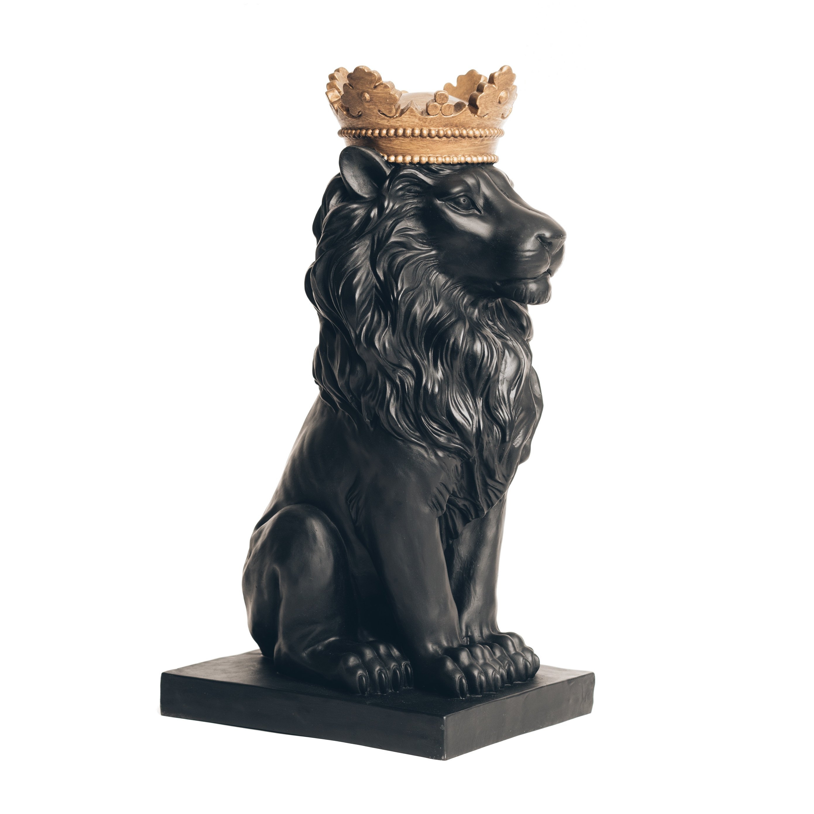 Sculpture Black Lion with Gold Crown – 37cm x 15cm x 23cm