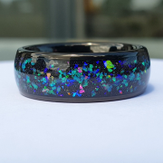 Multi-Coloured Opal Polished Black Tungsten Mens 8mm Wonder Ring UK R / US 8.5 – Rock Solid Rings