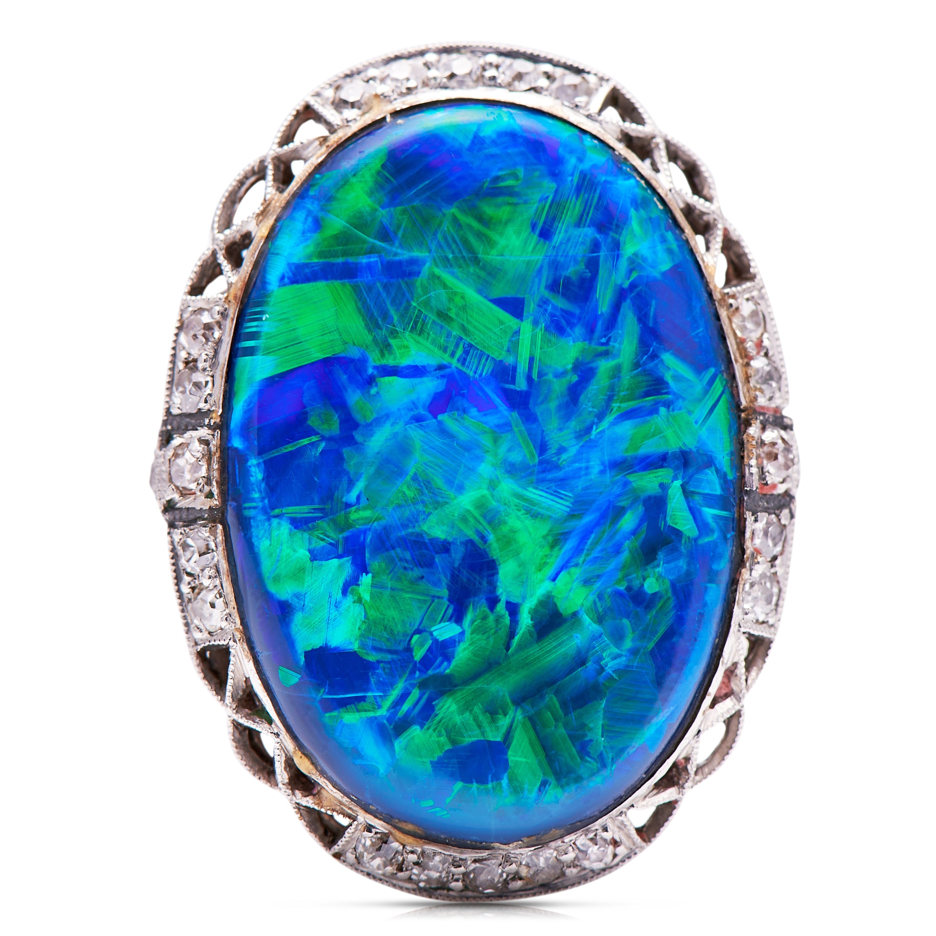 Exceptional | Edwardian, Black Opal and Diamond Ring – Vintage Ring – Antique Ring Boutique