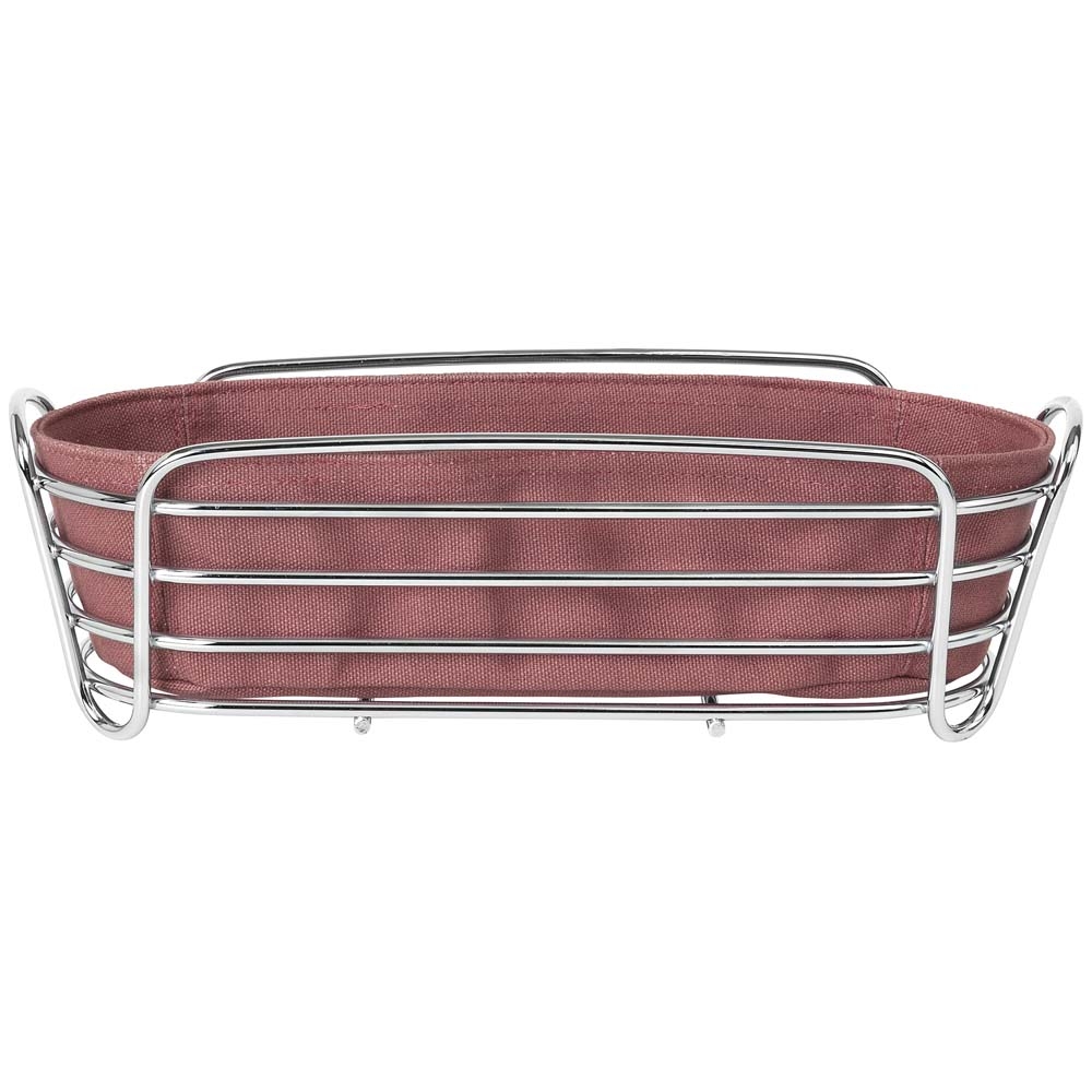 Blomus – Delara Oval Bread Basket – Withered Rose – Chrome / Pink – Chromed Steel Wire / Cotton – 9.5cm x 31cm x 12.5cm