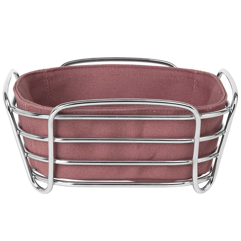 Blomus – Delara Square Bread Basket – Withered Rose – Small – Chrome / Pink – Chromed Steel Wire / Cotton – 9.5cm x 21cm x 21cm9.3cm x 25.7cm x 25.7cm