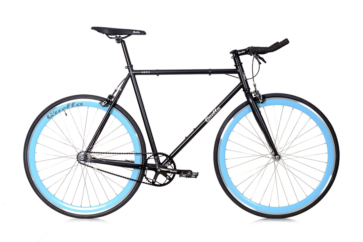 Single Speed Bike – Fixie Bicycle – Sky Blue / Black – 58cm ( 5′ 11″ to 6′ 1″ ) – Steel Frame – Quella Bicycles