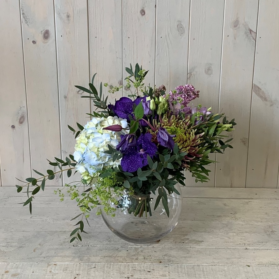 Blue Summer Bouquet in Goldfish Bowl Vase Large – Blooming Amazing