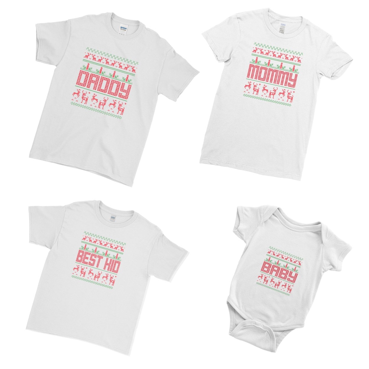 Personalised Christmas Ugly Christmas Bear Xmas Matching Family Couple T Shirt, White / Kid – 7-8 age – AI Printing