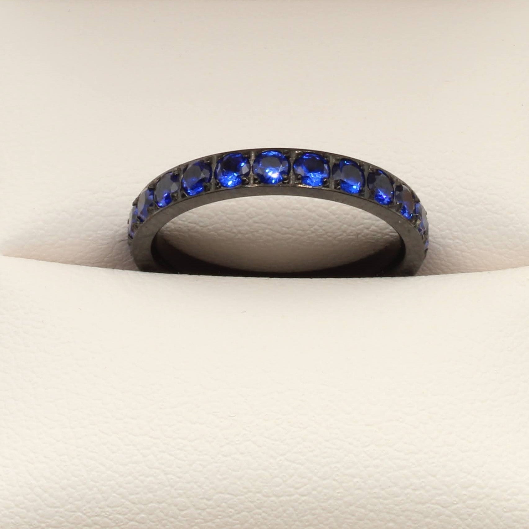 Sparkling Ladies Titanium 3mm Blue Zirconia On Black Glitz Ring UK K / US 5 – Rock Solid Rings