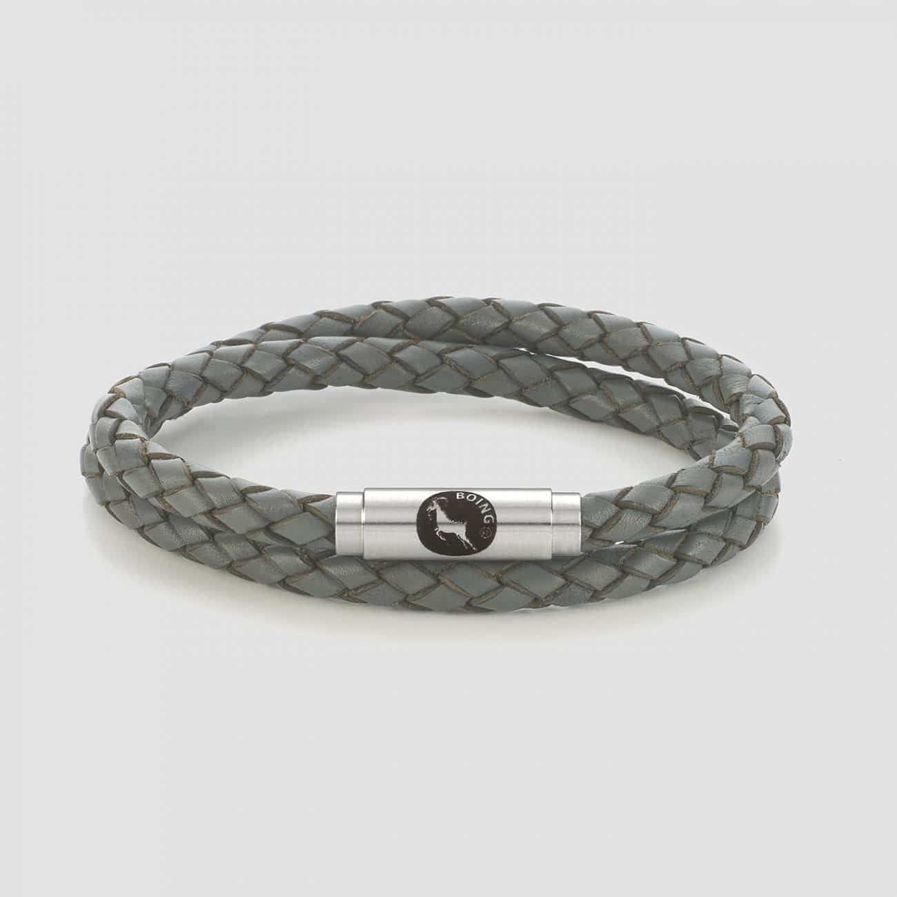 Grey Skinny Leather – Matt Stainless Steel – Double Wrap – Boing Apparel- Boing Jewellery
