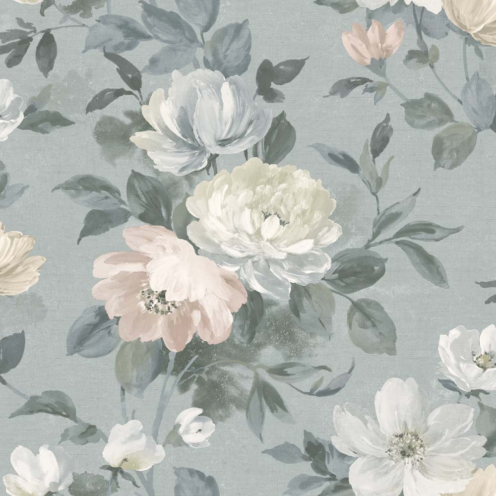 Borastapeter – In Bloom Peony 7224 Wallpaper – Pale Blue / Grey / White – Non-Woven – 53cm