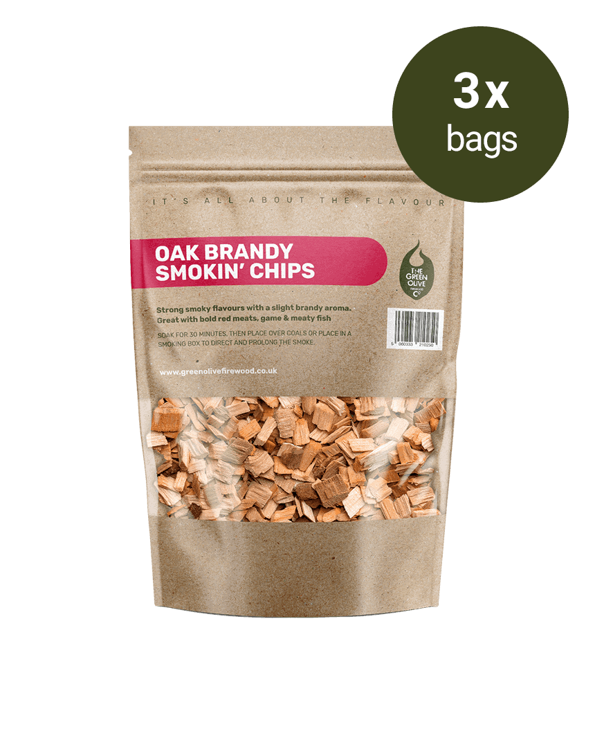 Oak Brandy Smokin’ chips – 3 Packs – Smokin’ – Green Olive Firewood