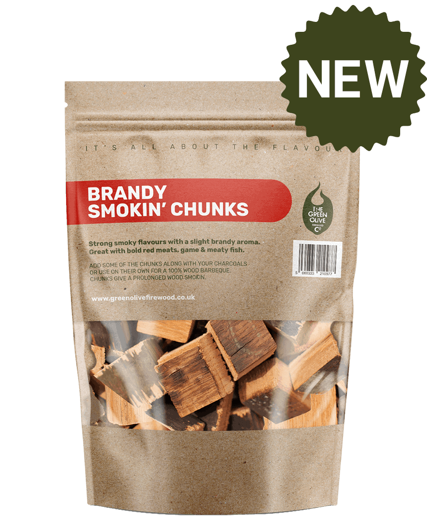 Oak Brandy Smokin’ Chunks – Single 5ltr. Pack – Smokin’ – Green Olive Firewood