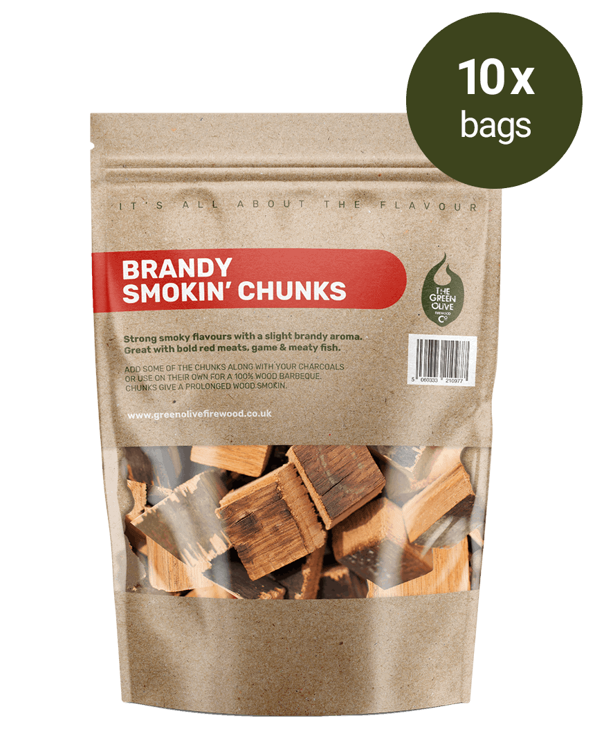 Oak Brandy Smokin’ Chunks – 10 Packs – Smokin’ – Green Olive Firewood