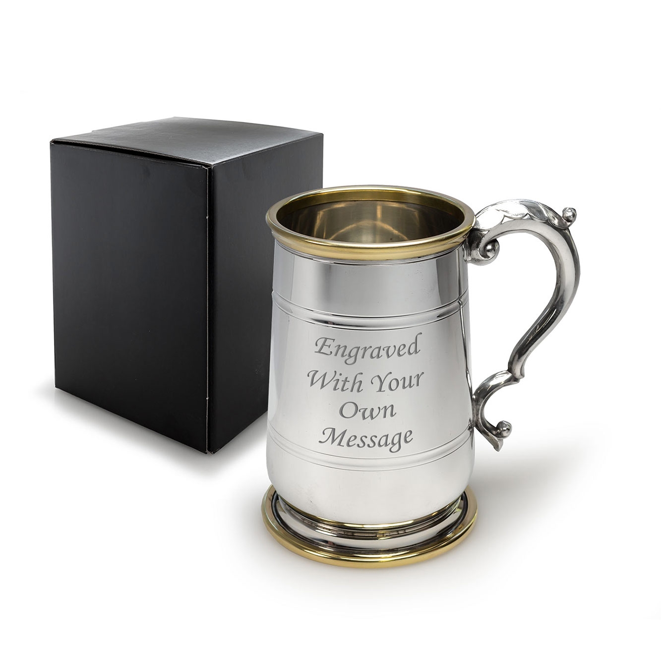 1 Pint Pewter Hallam Tankard with Brass Trim