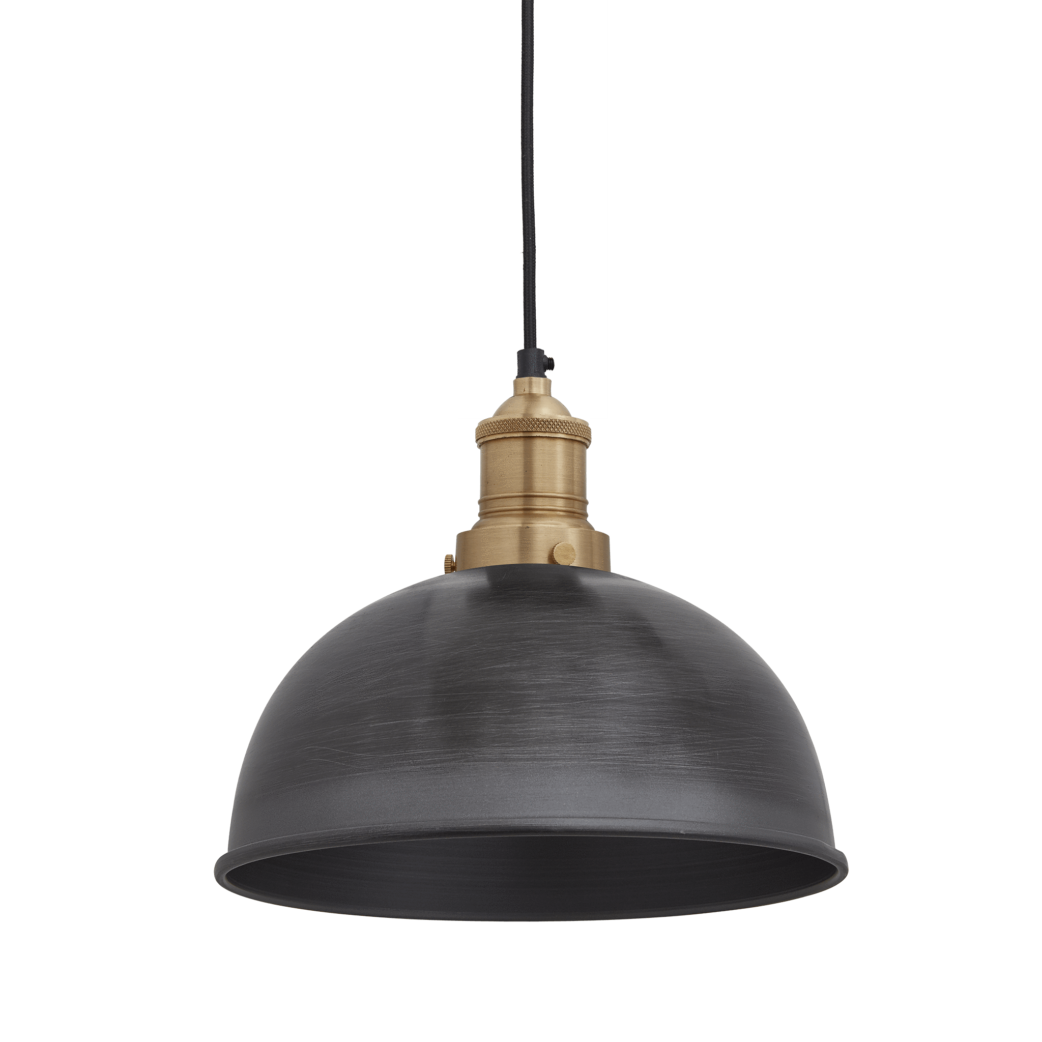Industville – Brooklyn Dome Pendant – 8 Inch – Ceiling Light – Light Shade – Black / Grey / Brass Colour – Pewter / Brass Material – 22 CM X 20 CM X 20 CM