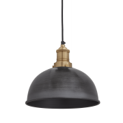 Industville – Brooklyn Dome Pendant – 8 Inch – Ceiling Light – Light Shade – Black / Grey / Brass Colour – Pewter / Brass Material – 22 CM X 20 CM X 20 CM
