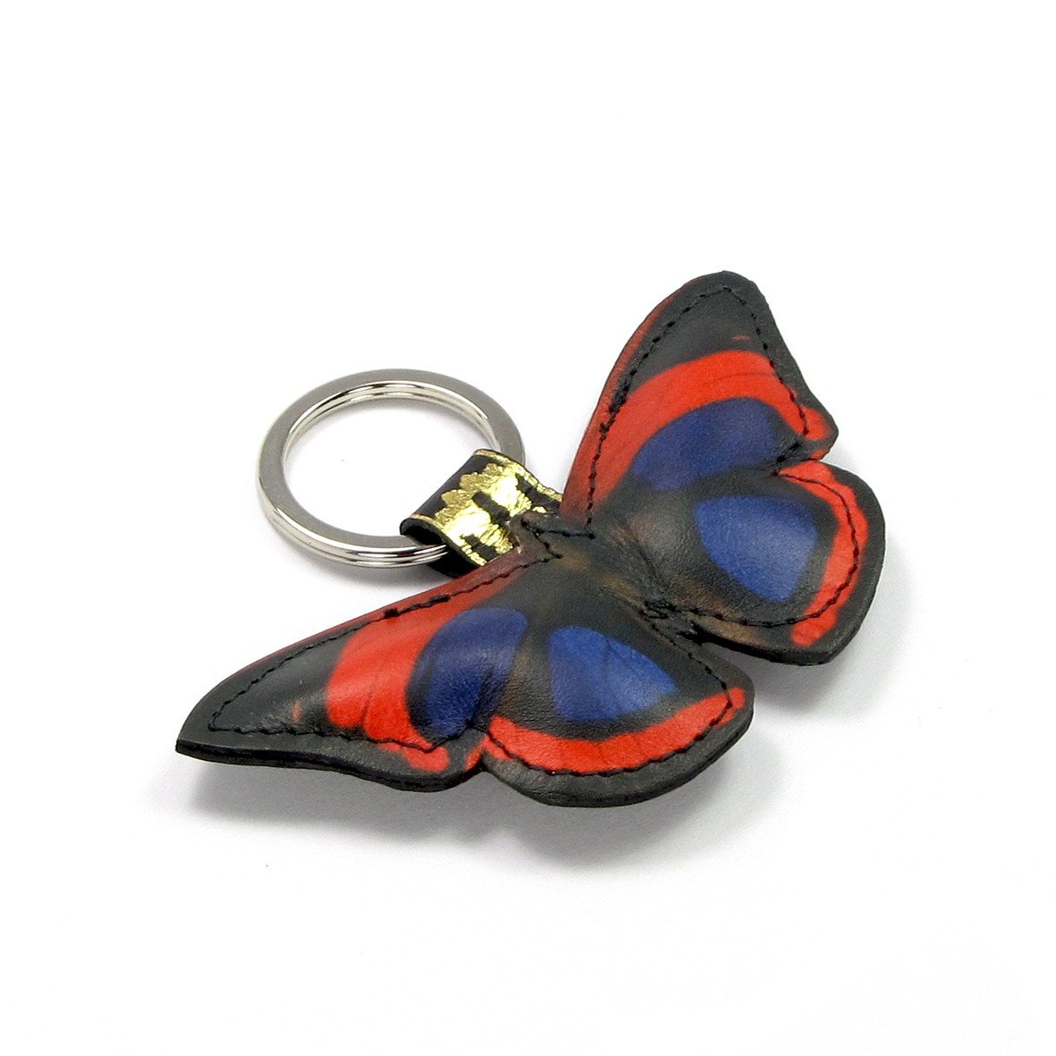Leather Key Ring / Bag Charm – Kahlo Butterfly – Red and Blue