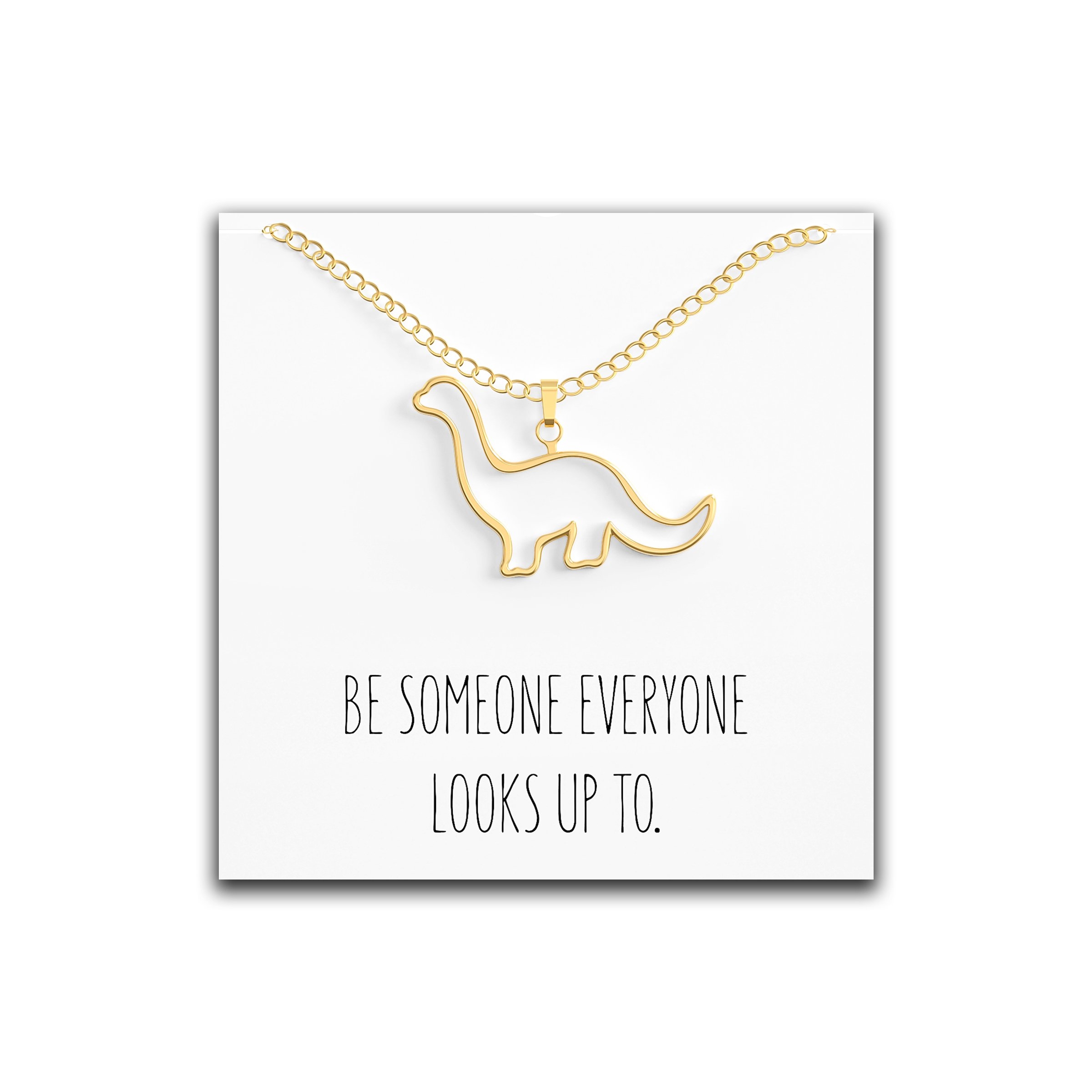 Dinosaur Brontosaurus Necklace – Cute Pendant Gift – Sweet & Funny Message Card Gold – Happy Kisses