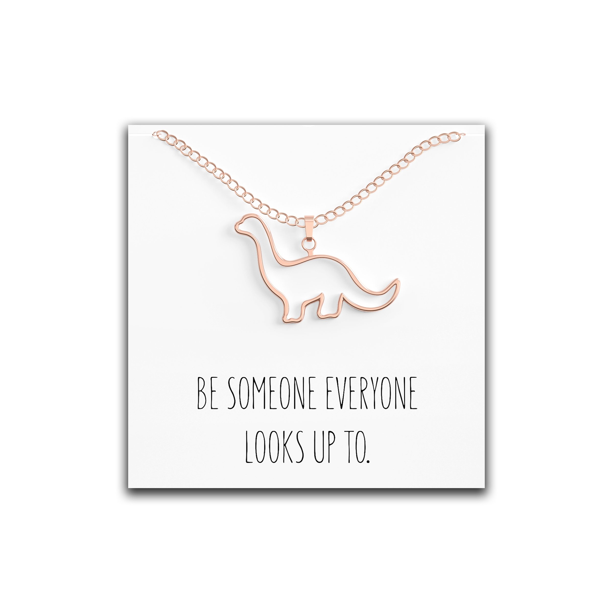 Dinosaur Brontosaurus Necklace – Cute Pendant Gift – Sweet & Funny Message Card Rose Gold – Happy Kisses