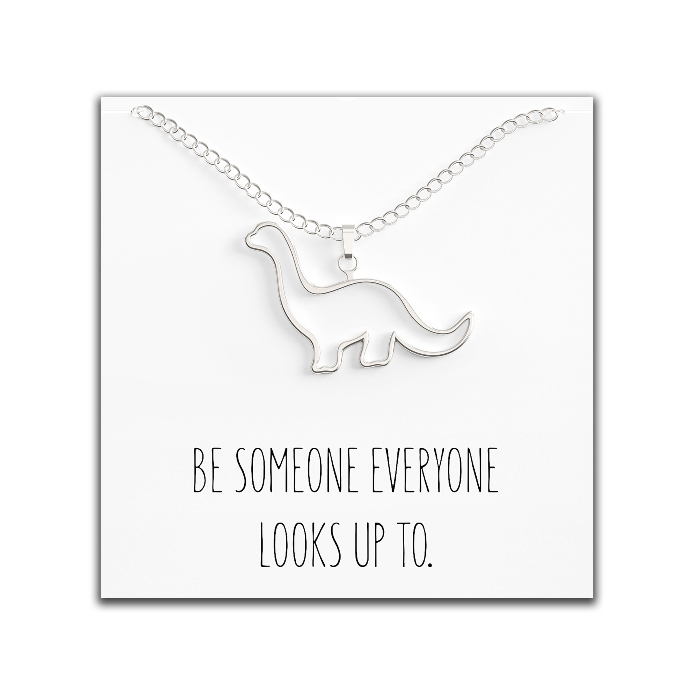 Dinosaur Brontosaurus Necklace – Cute Pendant Gift – Sweet & Funny Message Card Silver – Happy Kisses