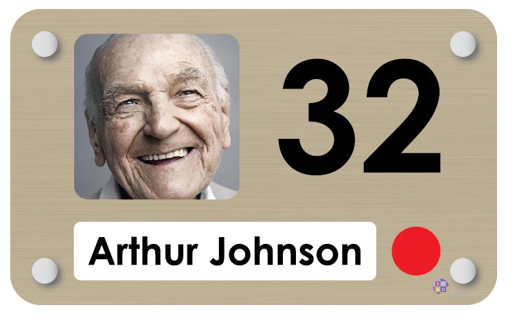 Personalised Bedroom signs – Styles #1 to #6 Brushed gold / Anti-ligature – The Care Home Design