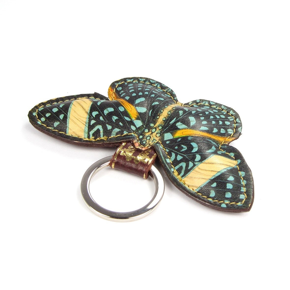 Leather Key Ring / Bag Charm – Speckled Gem Butterfly – Green