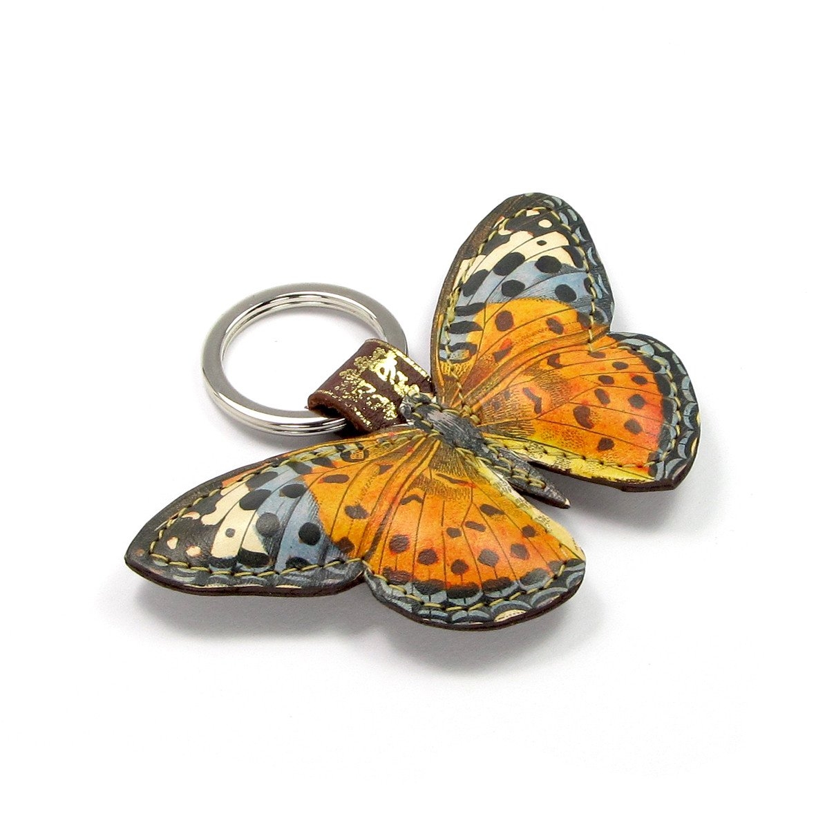 Leather Key Ring / Bag Charm – Marmaduke Butterfly – Orange