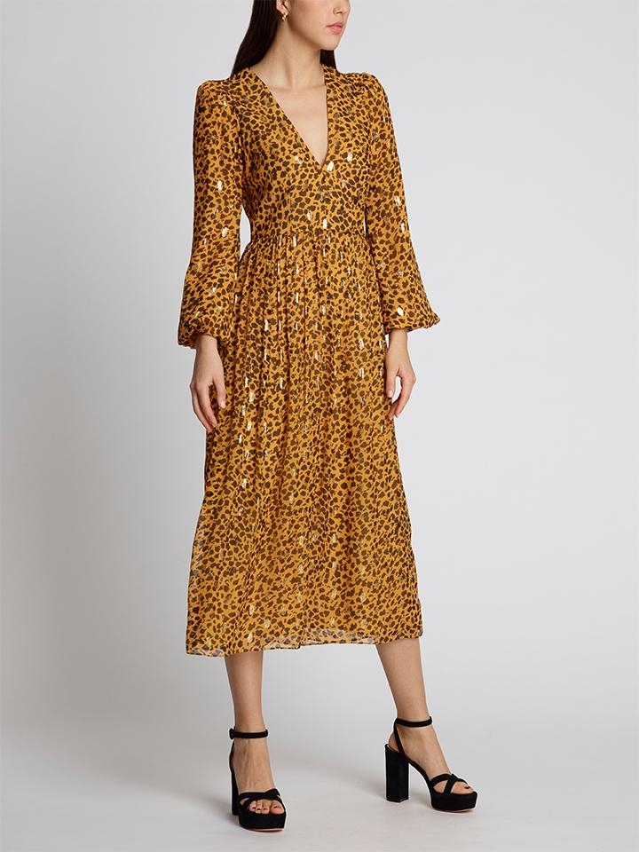 Saloni London – Venyx Camille B Gold Camo Leopard Dress – Leopard – UK 4 – Silk