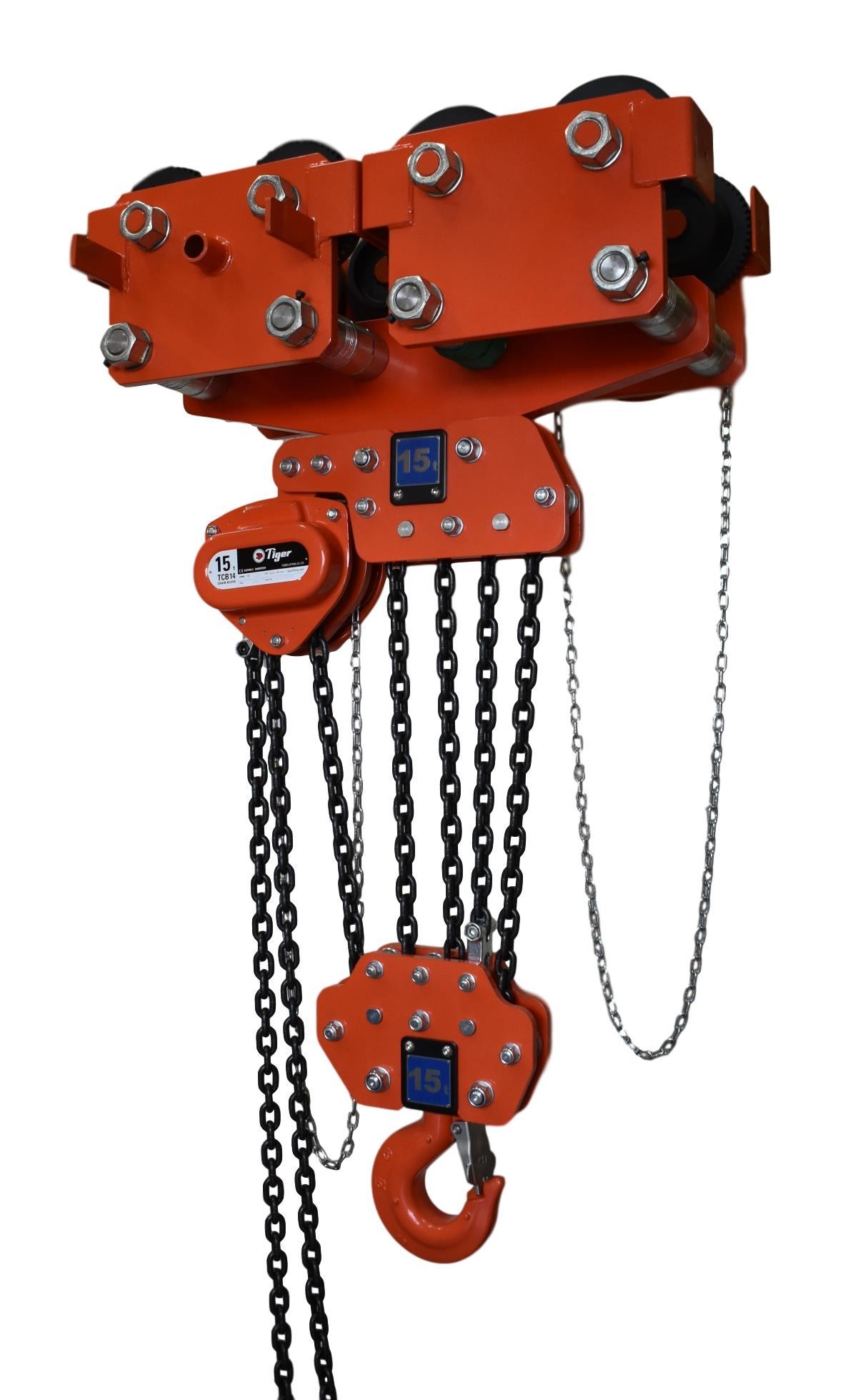 Hoistshop – Tiger Combined Chain Block & Geared Travel Trolley – 2.0T Capacity Model CCBTGS – 231-3 – 68-154mm – 6m – Orange / Black