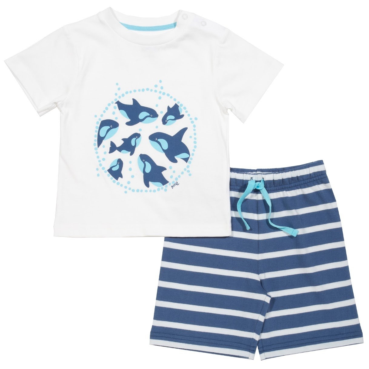 Kite Toddler Orca Pod Organic Cotton T-shirt and Shorts Set – Blue and White Stripe – 12-18 months